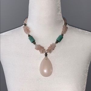 Rose Quartz and Jade Necklace Handmade